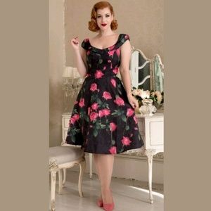 VOODOO VIXEN Dress, Black, Pink Roses, Size XL
